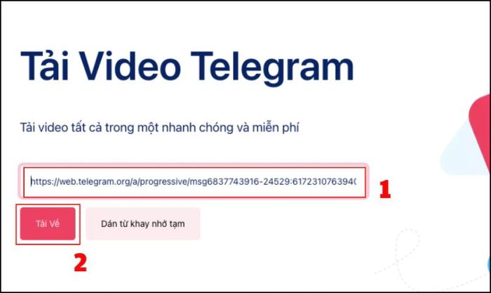 Dán link đã sao chép vào trang web và nhấn Tải về