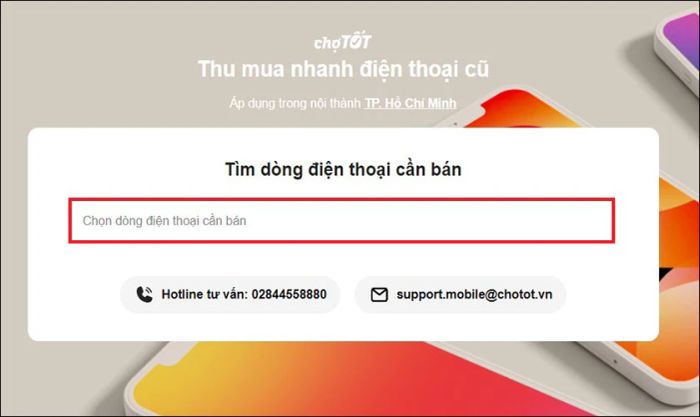 Nhập tên điện thoại vào ô Chọn dòng điện thoại cần bán