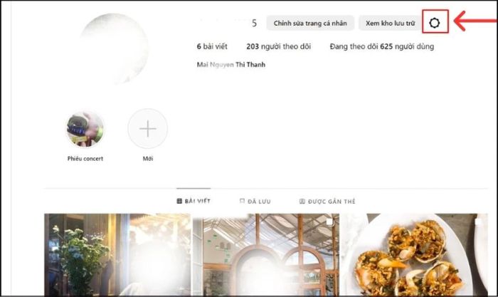 Nhấn vào biểu tượng cài đặt