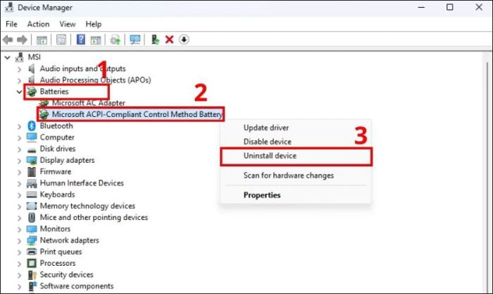 Bạn hãy nhấp chuột phải vào mục có chữ ACPI và chọn Uninstall driver