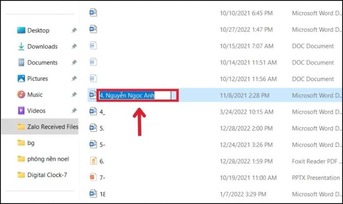 Thực hiện thay đổi tên file đã lưu