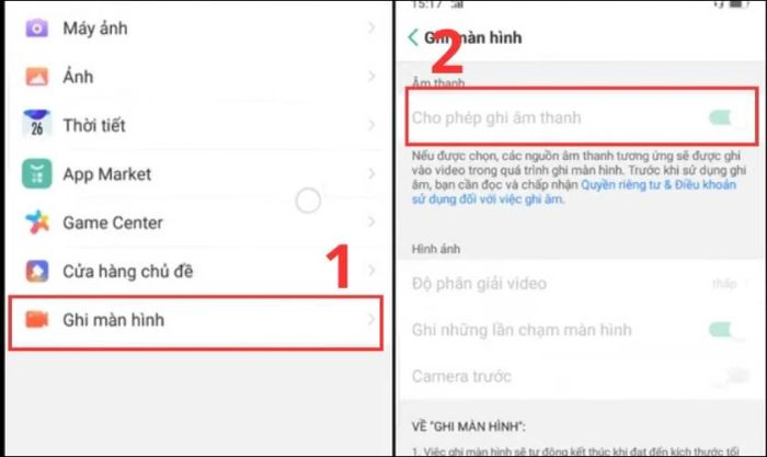 Nhấn vào mục cho phép ghi âm thanh