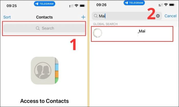 Chọn mục Search và nhập Tên người dùng