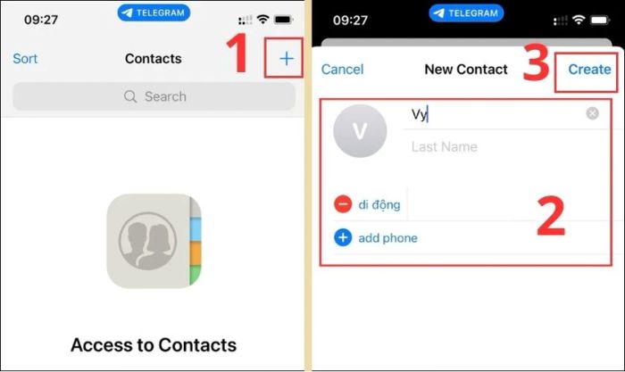Nhập số điện thoại và tên của người bạn muốn kết nối, sau đó nhấn chọn Create