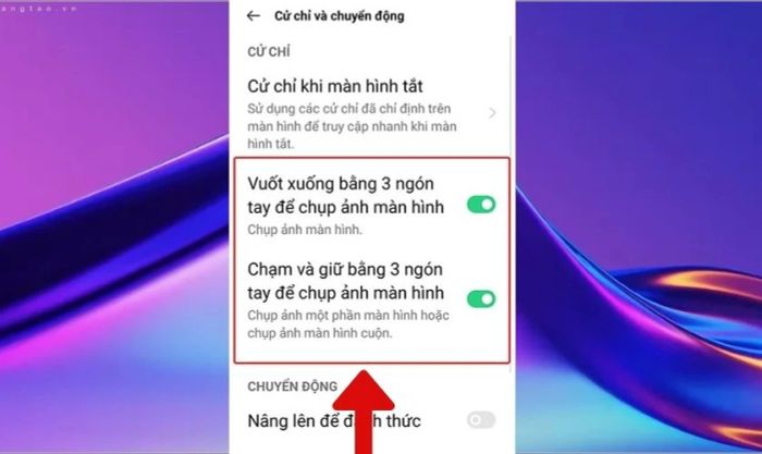Chụp màn hình bằng thao tác vuốt 3 ngón tay