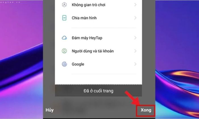 Nhấn Xong để lưu ảnh chụp màn hình cuộn trang