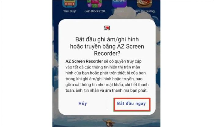Nhấn bắt đầu quay để tiến hành ghi màn hình