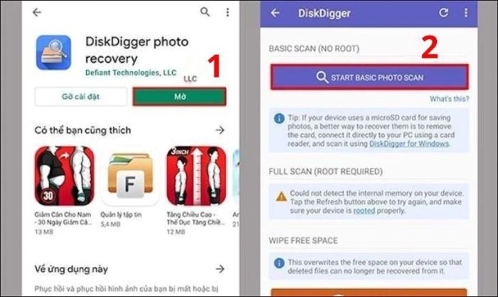 Sử dụng ứng dụng DiskDigger Photo Recovery để khôi phục những hình ảnh đã bị xóa trước đó.