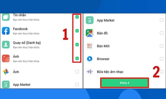 Lựa chọn ứng dụng bạn muốn khóa