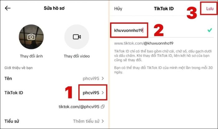 Bạn tiếp tục chọn mục TikTok ID và điền ID mới theo hướng dẫn