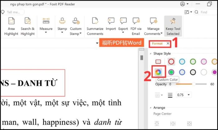 Truy cập Format và chọn Custom color