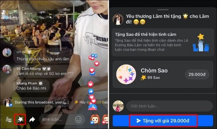 Nhấn vào biểu tượng Sao trên màn hình và chọn Tặng