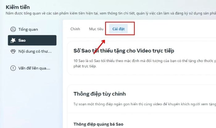 Nhấn vào mục Cài đặt