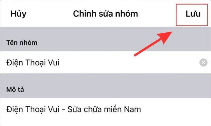 Nhấn Lưu ở góc trên bên phải màn hình