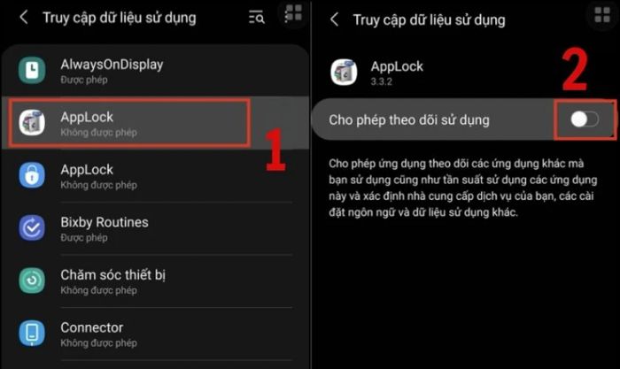 Tại mục truy cập dữ liệu, bạn hãy bật ứng dụng Applock