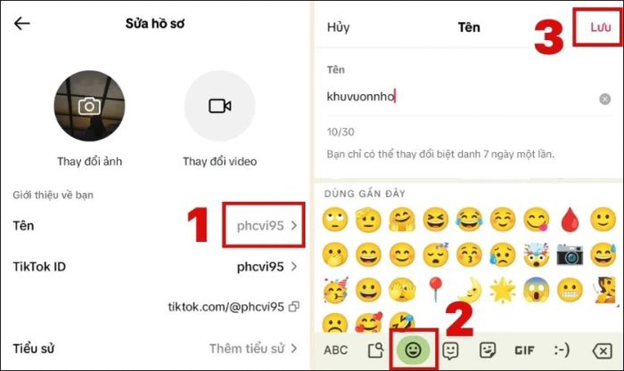 Bạn chọn mục Tên và điền tên mới vào ô trống