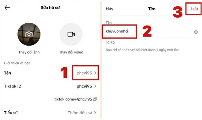 Bạn chọn mục Tên như hình minh họa và điền tên mới vào ô trống