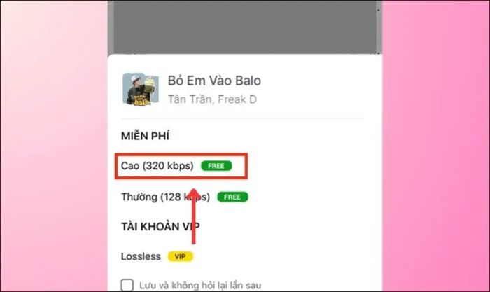 Lựa chọn chất lượng nhạc khi tải xuống từ Zing MP3