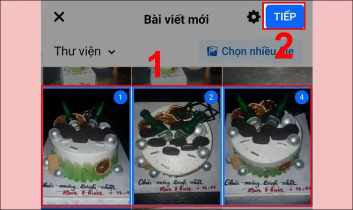 Chọn những bức ảnh bạn muốn đăng và nhấn Tiếp