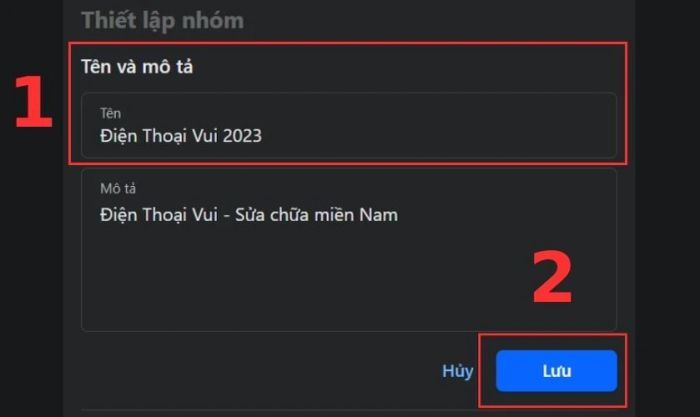 Thực hiện thay đổi tên nhóm theo ý muốn tại mục Tên