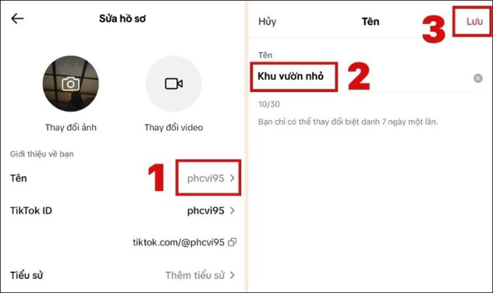 Bạn chọn mục Tên và điền tên có dấu mong muốn vào ô trống