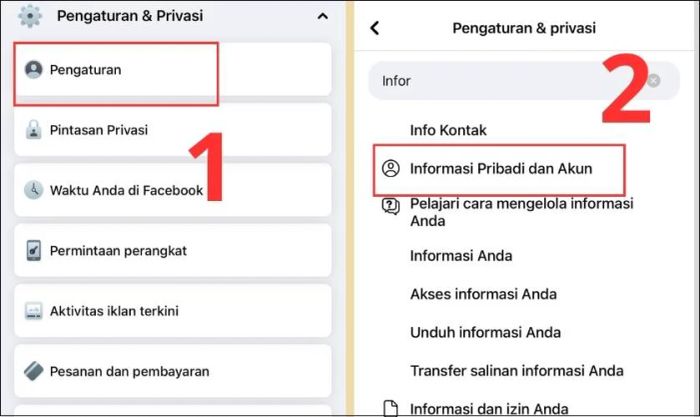 Chọn Pengaturan và mục Informasi Pribadi