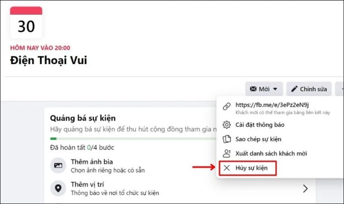 Nhấn chọn Hủy sự kiện