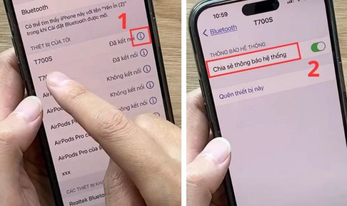 Kích hoạt thanh gạt cho mục Chia sẻ thông báo hệ thống