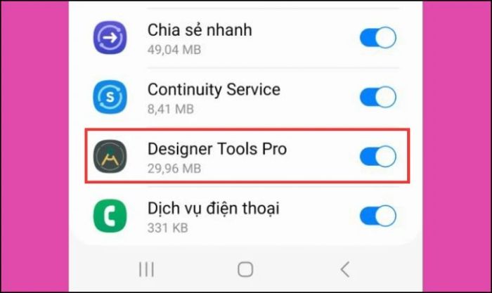 Bật chế độ Cho phép hiển thị trên các ứng dụng sang on
