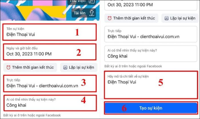 Nhấn vào Tạo sự kiện