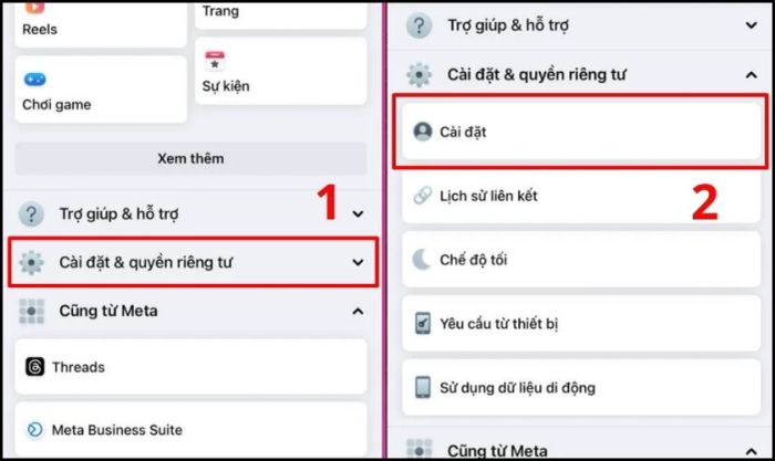 Chọn mục Cài đặt quyền riêng tư