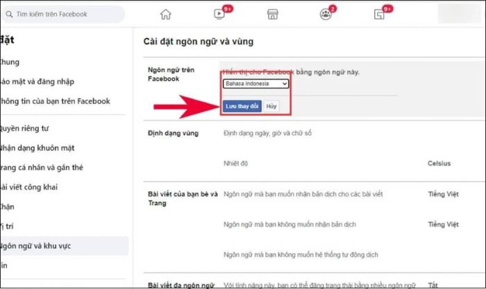 Lựa chọn ngôn ngữ Bahasa Indonesia