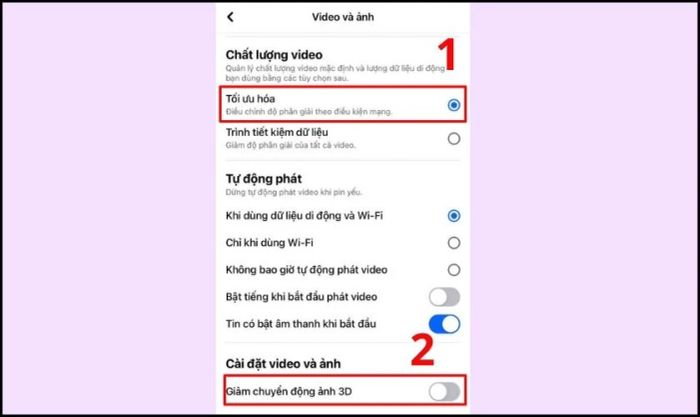 Trong mục video và ảnh, bạn chọn chất lượng video tối ưu hóa
