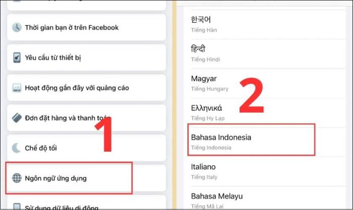 Cuộn xuống, tìm và chọn mục Ngôn ngữ