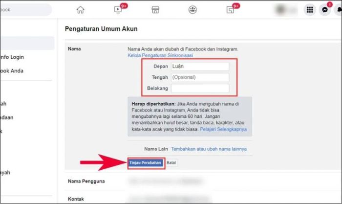 Nhấn Tinjau Perubahan và nhập mật khẩu