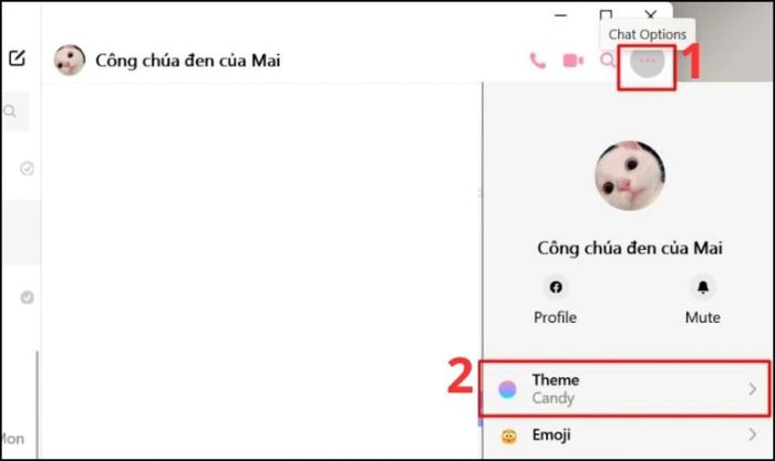 Nhấn vào biểu tượng dấu ba chấm, Chọn tùy chỉnh đoạn chat
