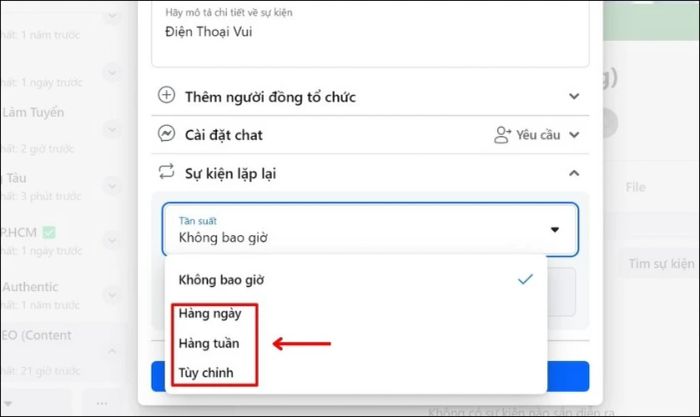 Chọn Tần suất hằng ngày, hàng tuần hoặc điều chỉnh thời gian lặp lại