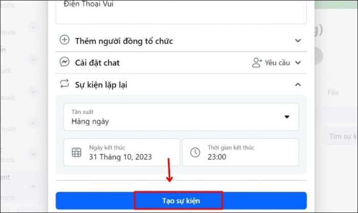 Nhấn vào Tạo sự kiện để hoàn tất