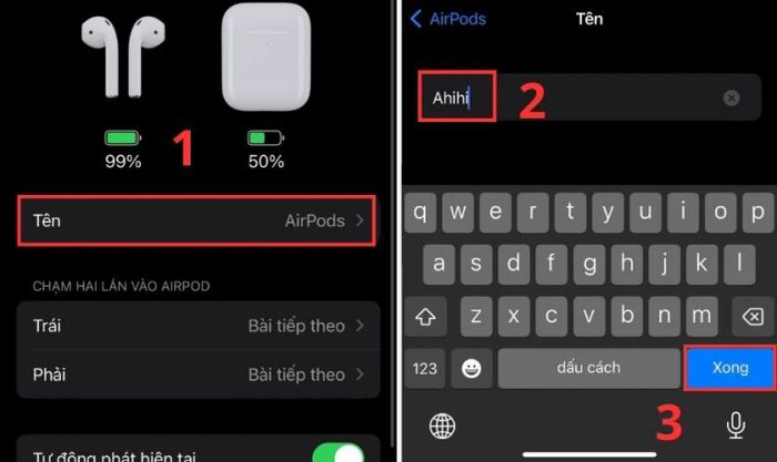 Nhập tên mới vào phần Tên và nhấn Xong để hoàn tất