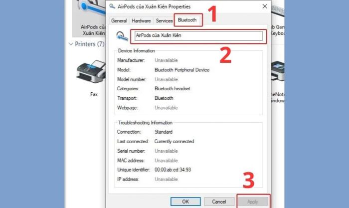 Nhấn Apply để lưu tên mới cho thiết bị