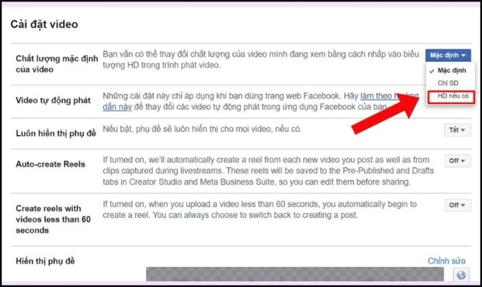 Chọn mục HD nếu có sẵn
