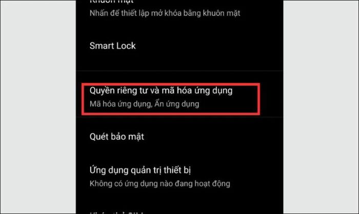 Thiết lập Quyền riêng tư và mã hóa ứng dụng
