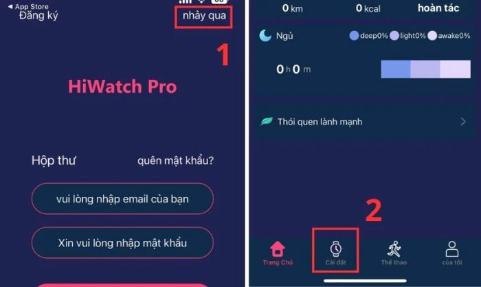 Thực hiện đăng ký hoặc đăng nhập tài khoản, sau đó nhấn vào mục Cài đặt