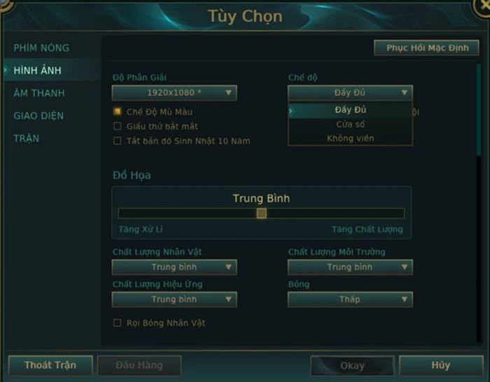 Chọn mục “chế độ” và chuyển sang chế độ “cửa sổ”