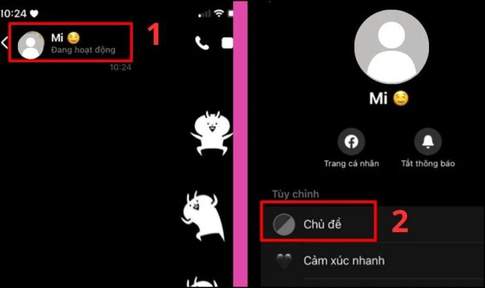 Nhấn vào tên người đang trò chuyện và chọn mục Chủ đề