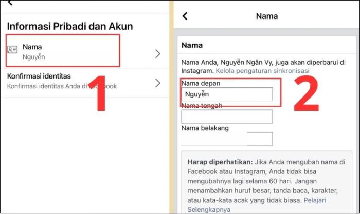 Chọn mục Nama (Tên)