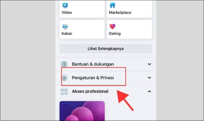 Chọn Pengaturan & Privasi để thực hiện đổi tên Facebook chỉ với 1 chữ trên iPhone
