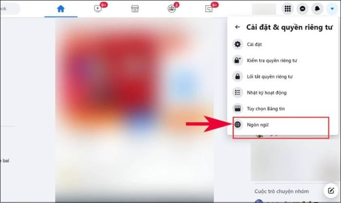 Điều hướng đến tùy chọn Ngôn ngữ