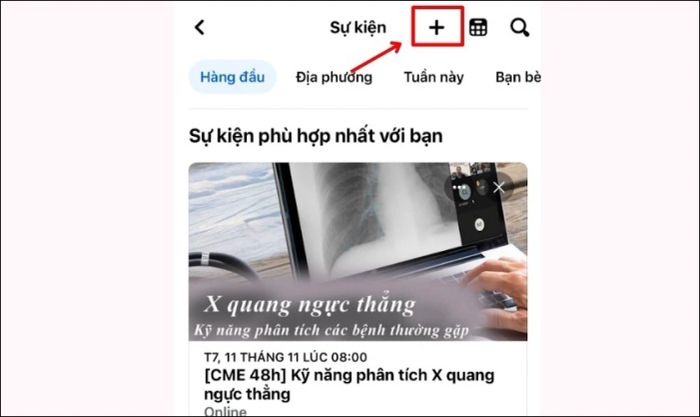 Chọn biểu tượng dấu cộng (+) để tạo sự kiện