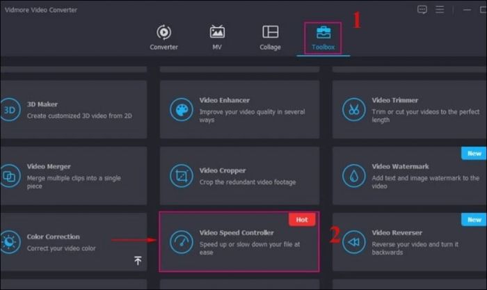 Chọn mục Toolbox, rồi tiếp tục chọn Video Speed Controller.